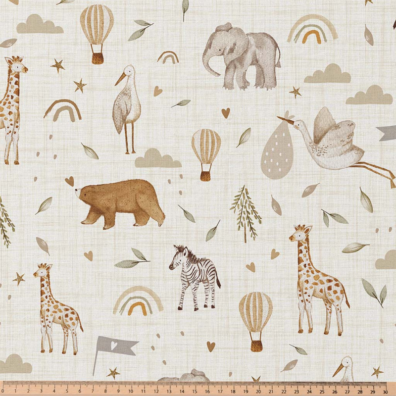 Printed Cotton LIHELLO2 Ecru / Camel